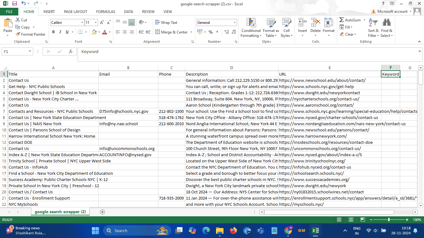 Duck Duck Go Scraper Result